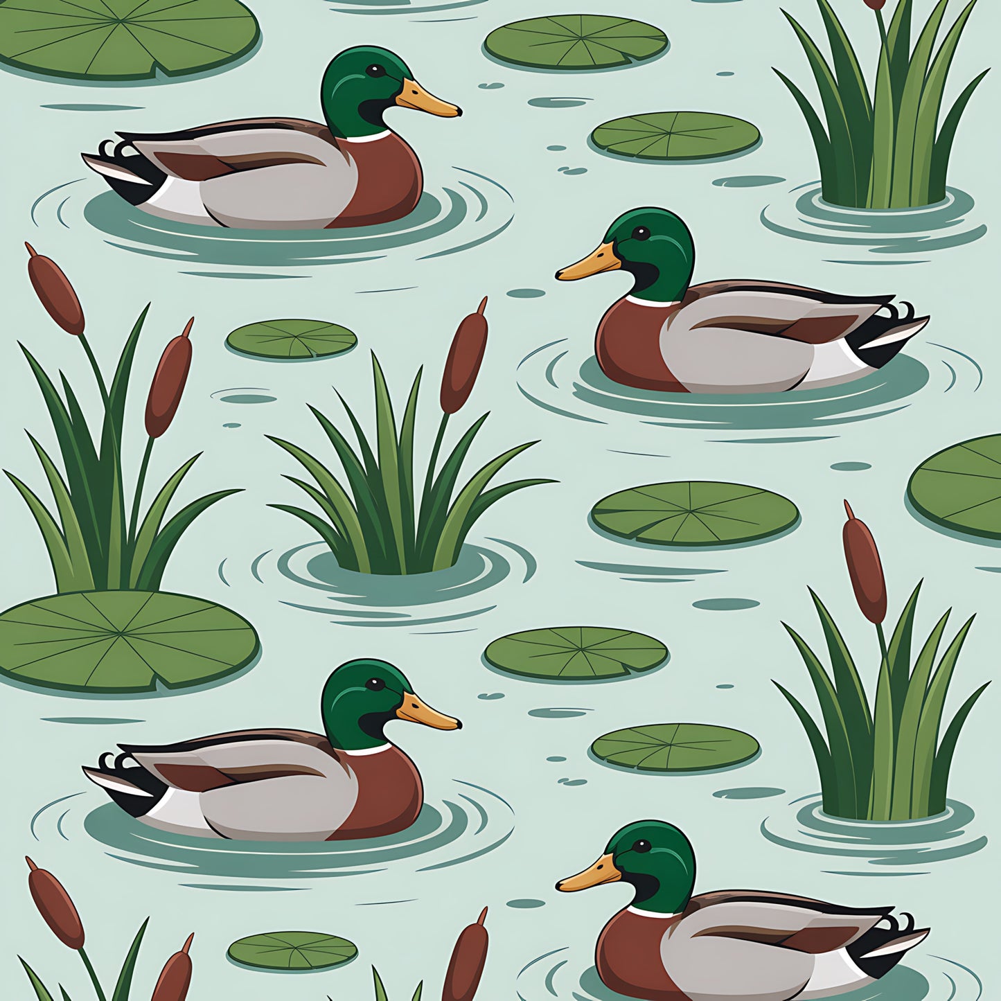 Mallard in the Pond Pattern 3 Quilting Cotton Fabric