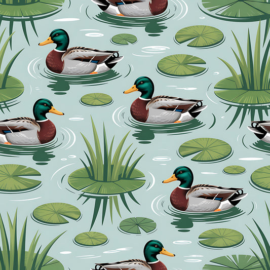 Mallard in the Pond Pattern 4 Quilting Cotton Fabric