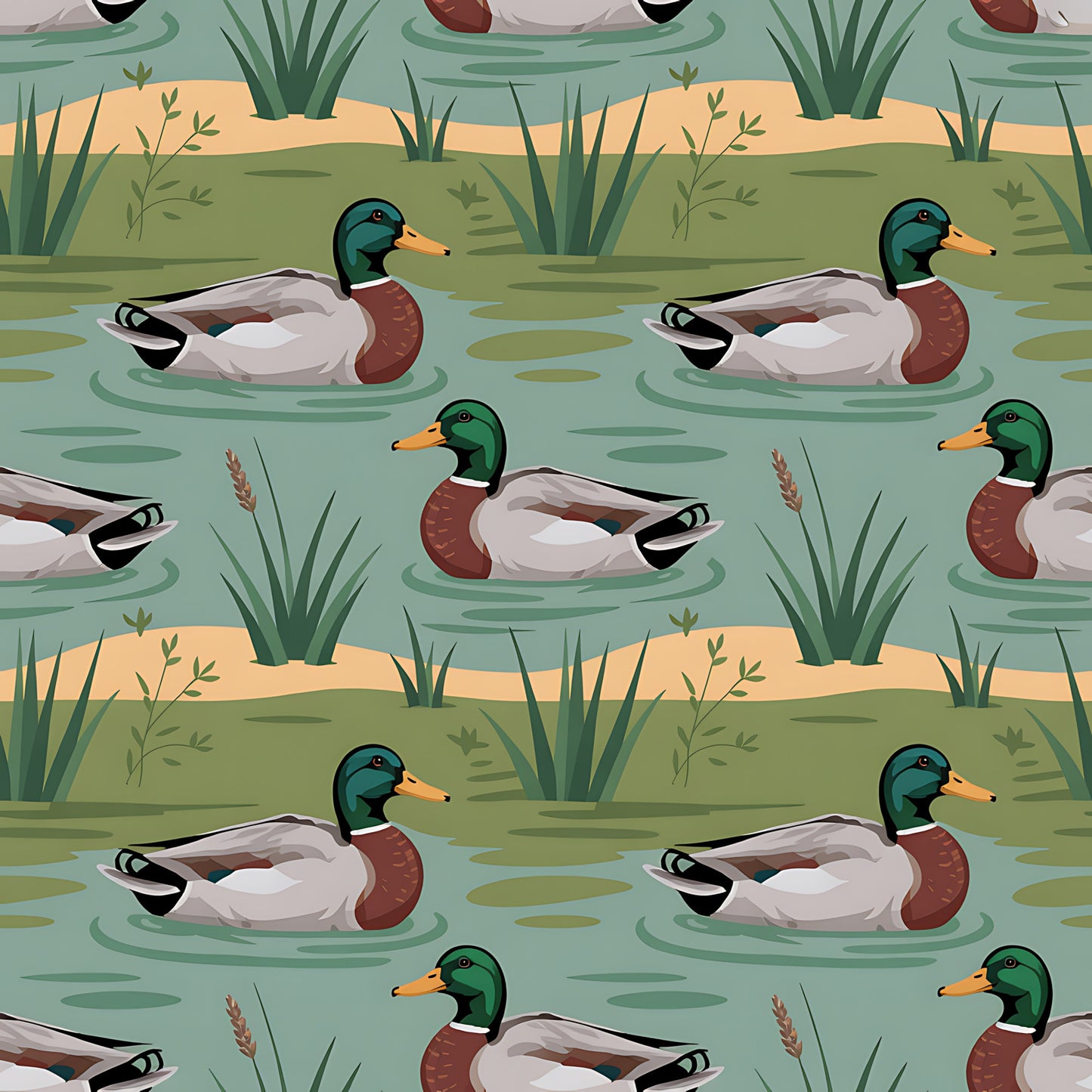 Mallard in the Pond Pattern 8 Quilting Cotton Fabric