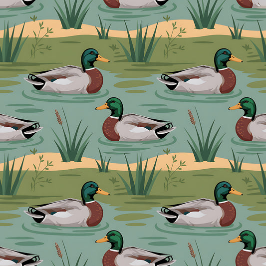 Mallard in the Pond Pattern 8 Quilting Cotton Fabric