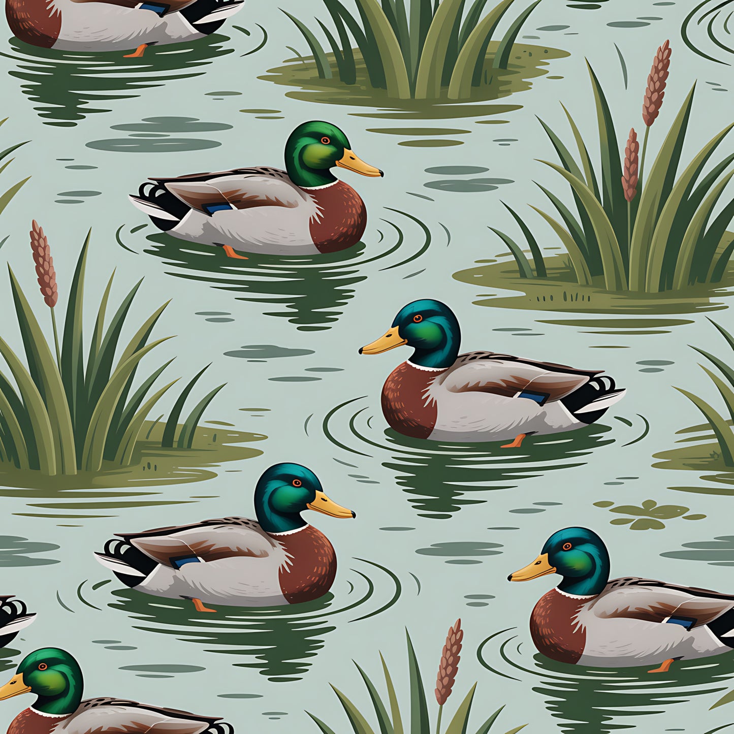 Mallard in the Pond Pattern 9 Quilting Cotton Fabric