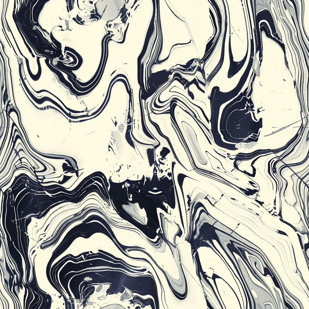 Abstract black and white marble texture with swirling patterns and wavy lines creating a fluid, organic appearance.