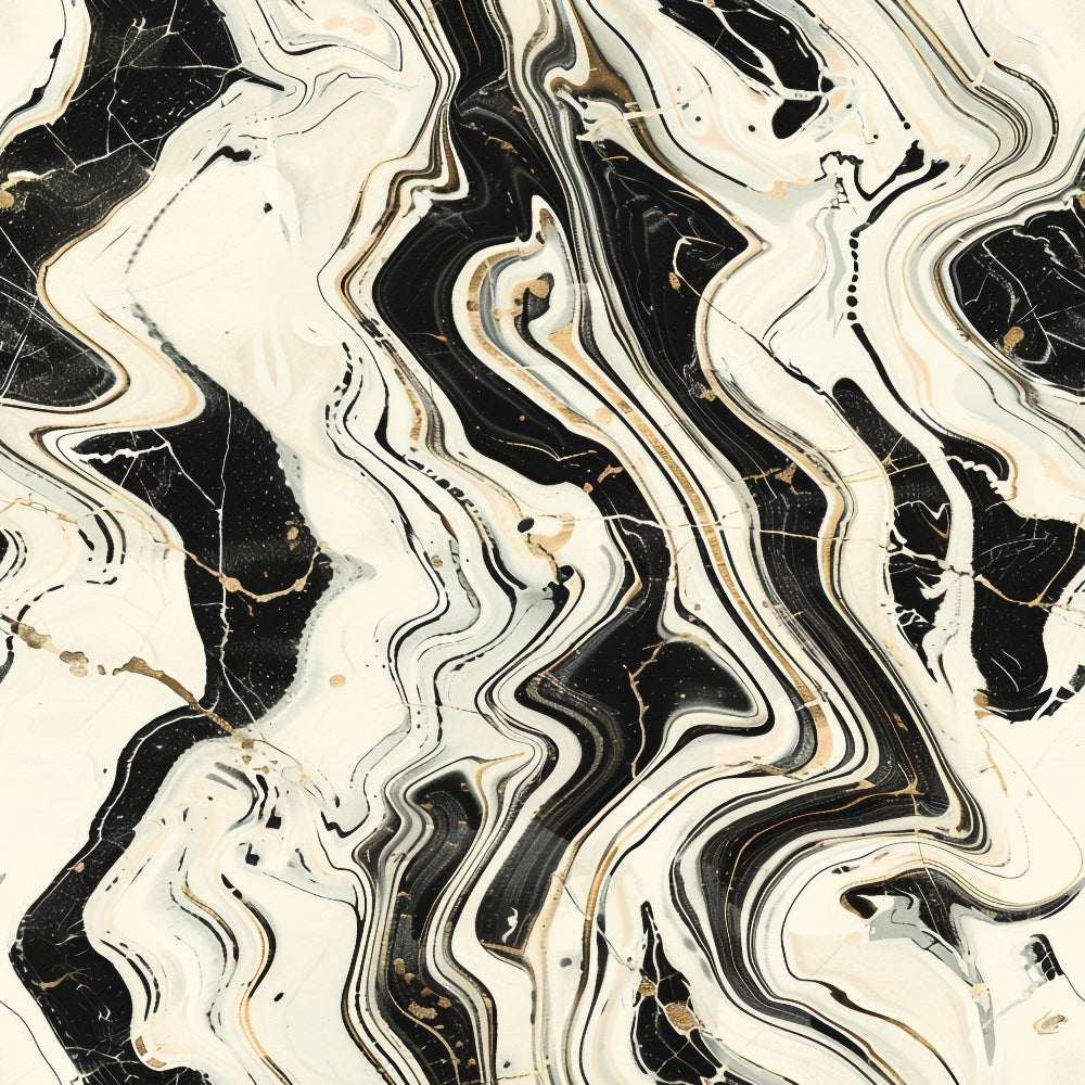 Abstract marble pattern with black, white, and beige swirls, featuring irregular lines and curves throughout the image.