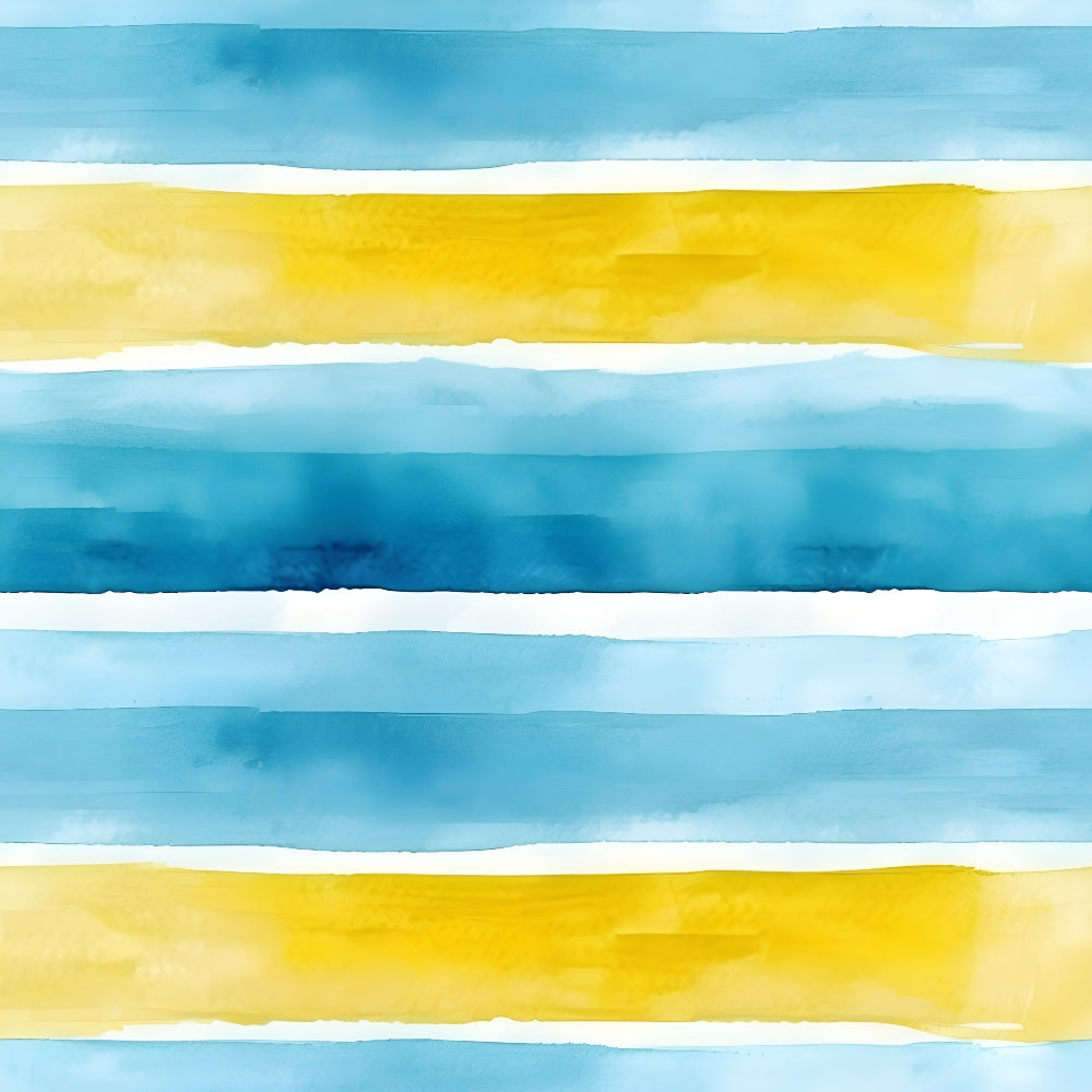 Abstract watercolor pattern with alternating horizontal stripes in blue and yellow tones.