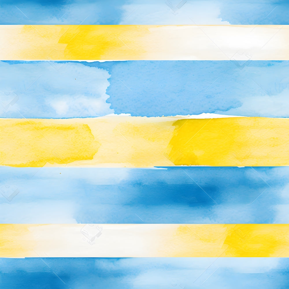 Abstract watercolor background with horizontal blue and yellow stripes.