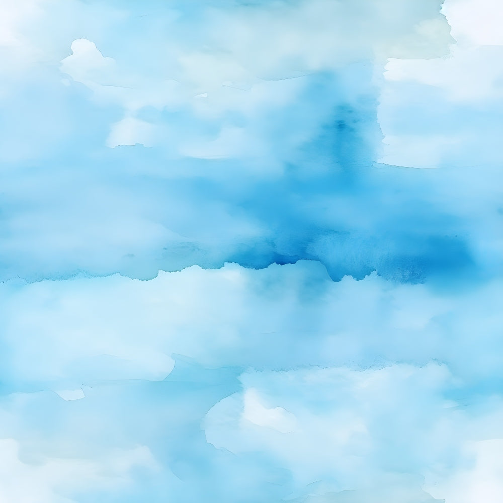 Abstract watercolor background in light blue and white tones, resembling a cloudy sky.