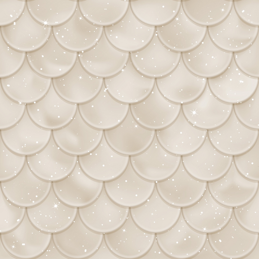 Beige scalloped pattern with subtle sparkles resembling overlapping scales.