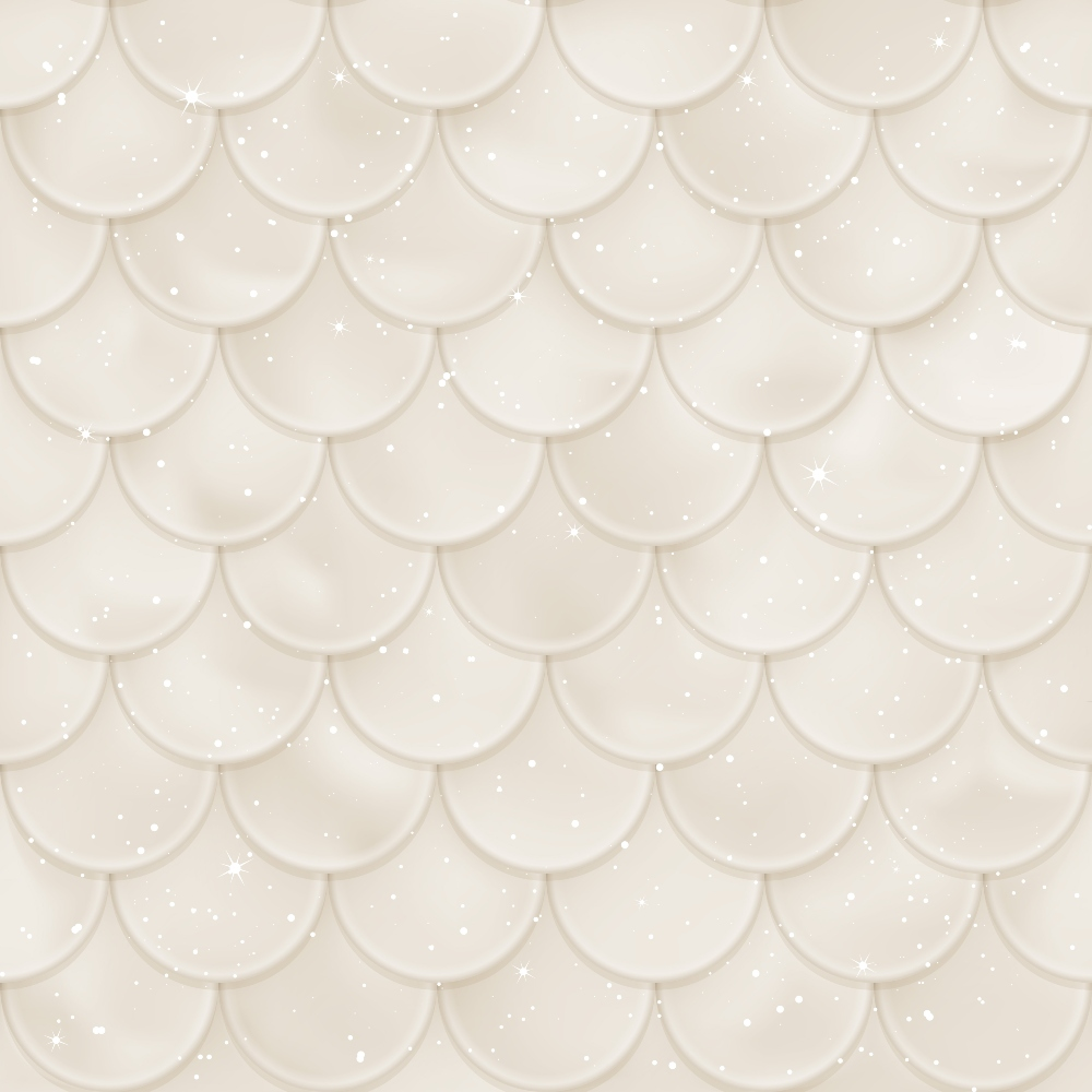 A seamless pattern of overlapping cream-colored scallop shapes with a glossy finish and subtle sparkles.