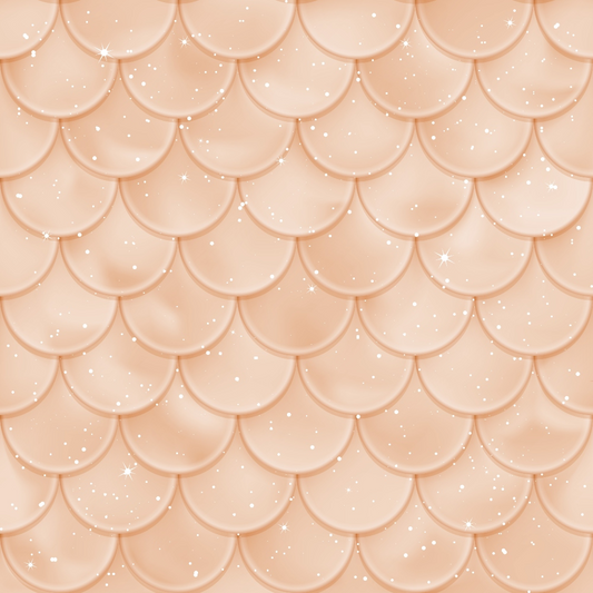 Repeating pattern of glossy, beige scales with light sparkle effects.