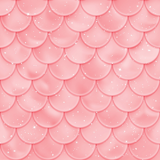 A pink mermaid scale pattern with a shiny, glossy texture and scattered white sparkles.