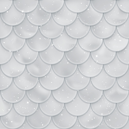 A seamless pattern of overlapping silver fish scales with sparkles scattered across the design.