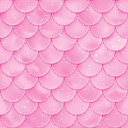 Pink mermaid scale pattern with a glossy finish and scattered white sparkles.