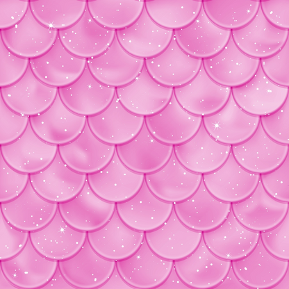 pink, magenta, fuchsia, mermaid scales, scales pattern, overlapping scales, sparkles, stars, glitter effect, iridescent, shimmery, fantasy, whimsical, dreamy, quilting cotton, fabric panel, mythical, ocean inspired, dimensional scales, gradient pink