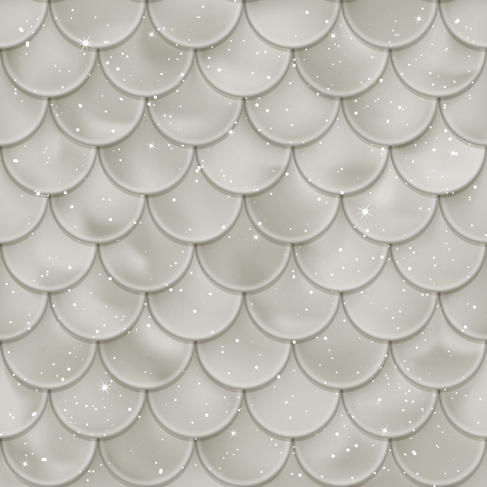 A pattern of overlapping gray scales with a glossy finish and small white sparkles scattered across the surface.