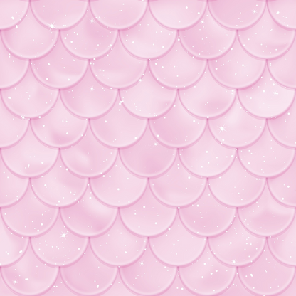 pink, mermaid scales, scalloped pattern, iridescent, sparkles, glitter dots, pastel pink, blush pink, rose pink, geometric scales, overlapping circles, shimmery, magical, fantasy, whimsical, quilting cotton, fabric panel, underwater theme, fish scales, dreamy