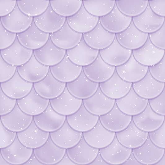 A pattern of overlapping lavender scales with a glossy finish, adorned with small white sparkles, resembling fish scales.