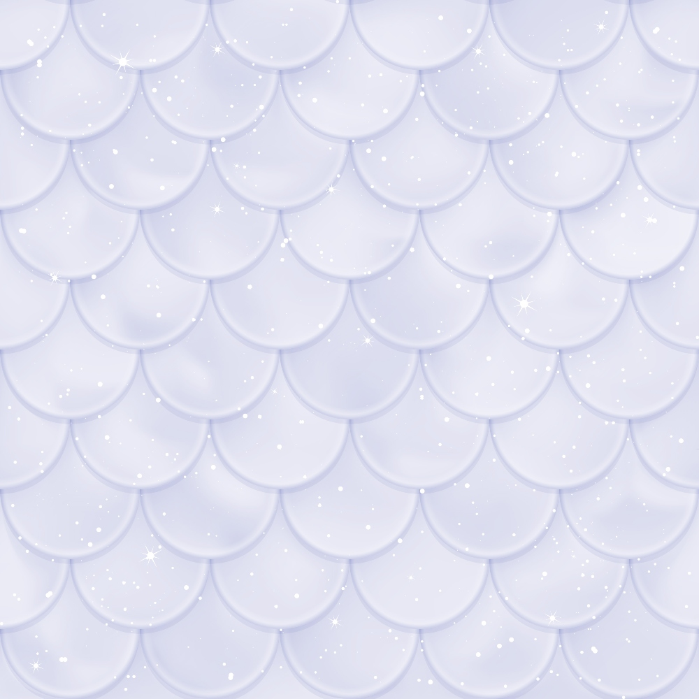 White iridescent scales pattern with a shimmery effect and scattered small stars, creating a textured and reflective surface.