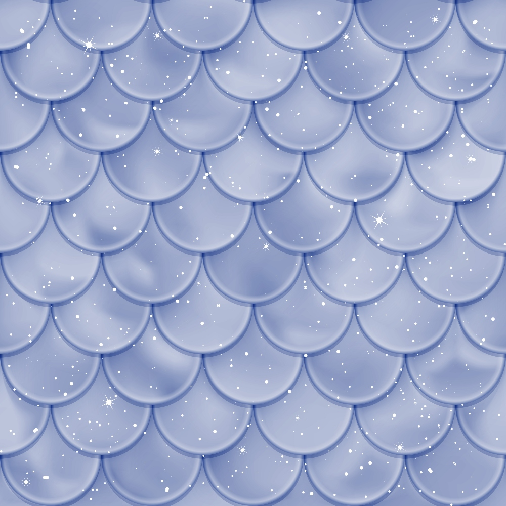 Pattern of blue overlapping scallop shapes with a shiny, marbled texture and white sparkles scattered throughout.