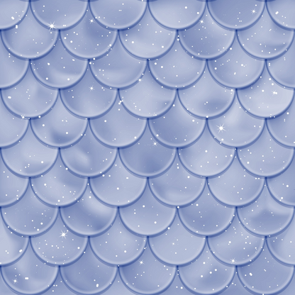 Pattern of blue overlapping scallop shapes with a shiny, marbled texture and white sparkles scattered throughout.