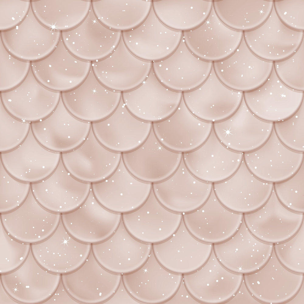 A seamless pattern of beige scalloped tiles with a glossy finish and white sparkles scattered across the surface.