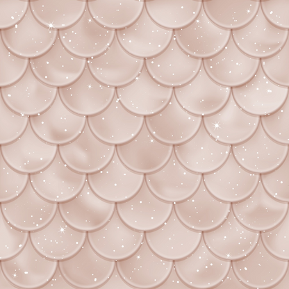 A seamless pattern of beige scalloped tiles with a glossy finish and white sparkles scattered across the surface.