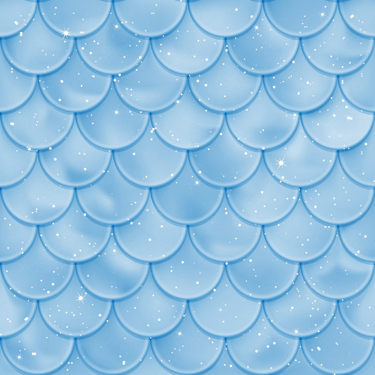 Blue scalloped pattern with a shiny, pearlescent texture and scattered small white sparkles.