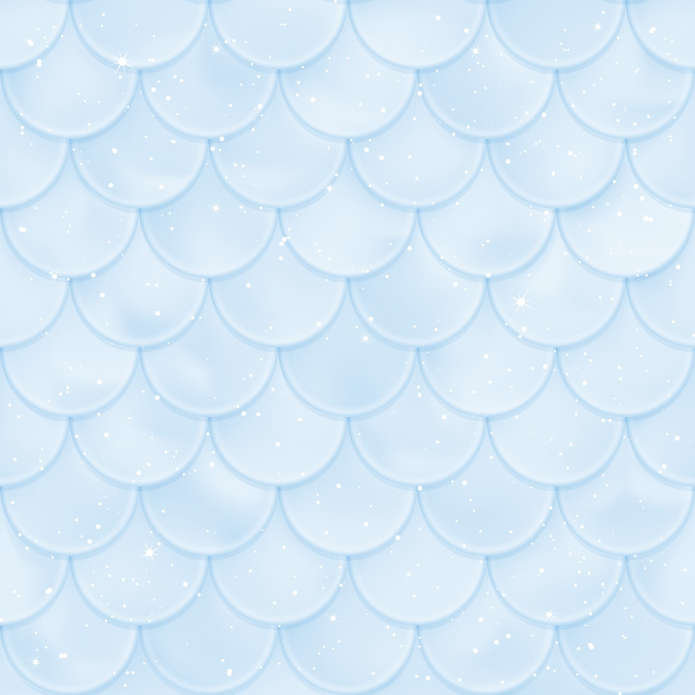 Pattern of overlapping light blue scallop shapes with a subtle glitter effect and white specks, resembling scales.