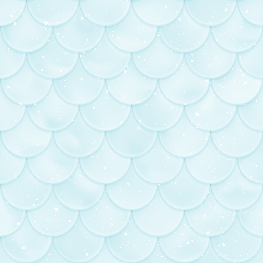 Blue, scallop-patterned background with a subtle iridescent effect and scattered small white sparkles.