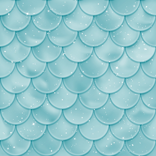 A seamless pattern of light blue scales with a glossy texture and white sparkles scattered across the surface.