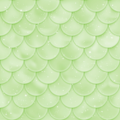 A pattern of overlapping light green scalloped scales with scattered white sparkles.