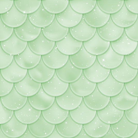 A green mermaid scale pattern with a fish scale texture and scattered sparkling stars.