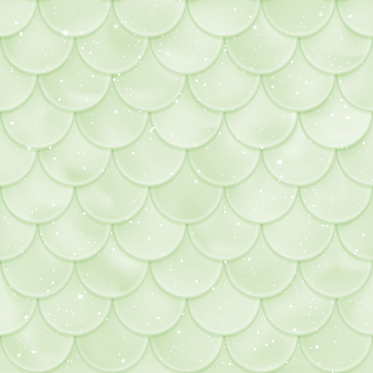 A light green, scalloped pattern resembling mermaid scales with a glossy and slightly sparkly texture.