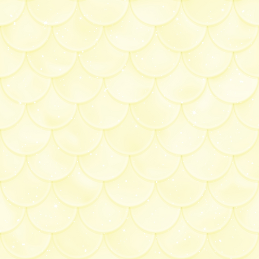 Repeating pattern of pale yellow scallop shapes, resembling fish scales, with a subtle sparkle effect.