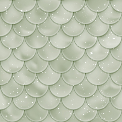 A seamless pattern of overlapping light green scales with subtle white sparkles scattered throughout.