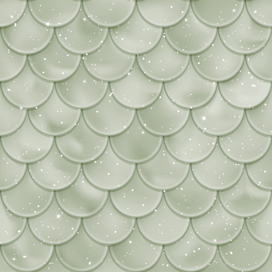 A seamless pattern of overlapping light green scales with subtle white sparkles scattered throughout.