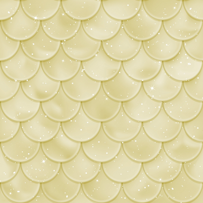 Seamless pattern of gold overlapping scales with sparkling accents on a smooth, glossy surface.