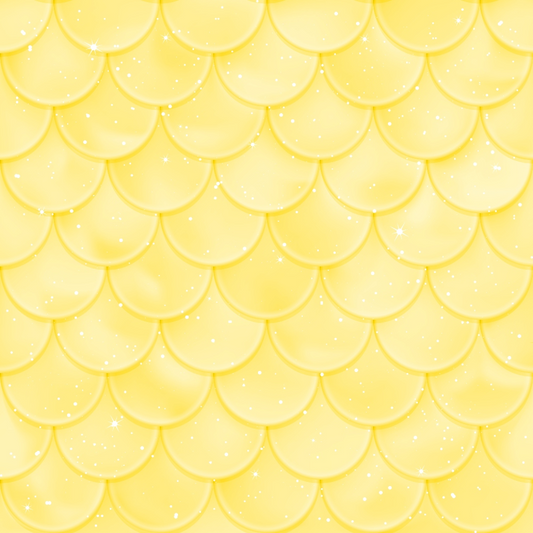 A pattern of overlapping yellow scales with subtle sparkles and a glossy texture.