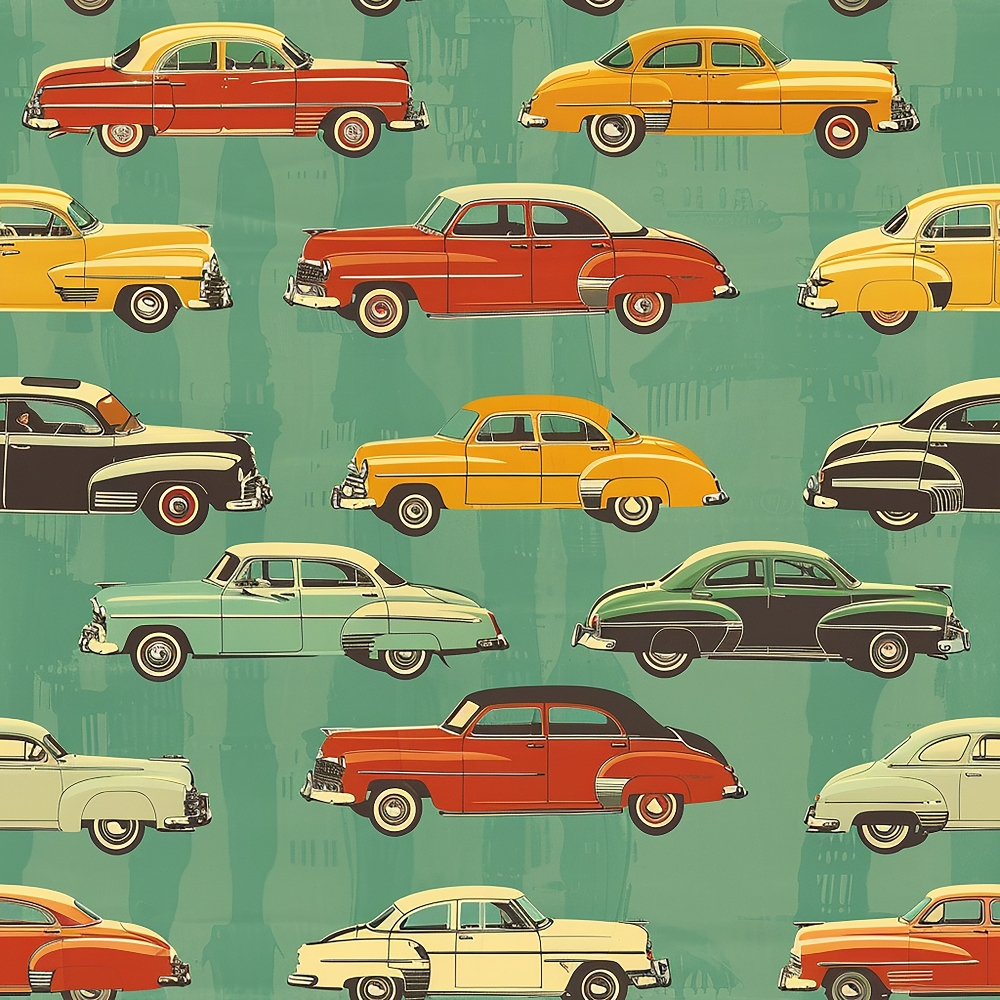 Midcentury Cars Pattern 1 Quilting Cotton Fabric