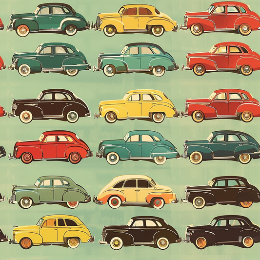 Midcentury Cars Pattern 2 Quilting Cotton Fabric