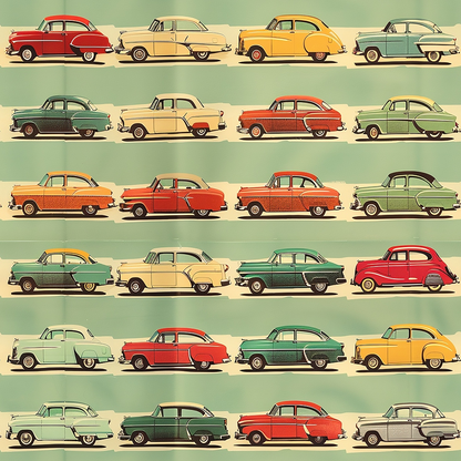 Midcentury Cars Pattern 4 Quilting Cotton Fabric