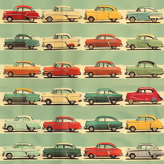 Midcentury Cars Pattern 4 Quilting Cotton Fabric