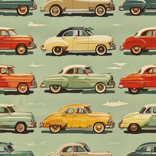 Midcentury Cars Pattern 6 Quilting Cotton Fabric