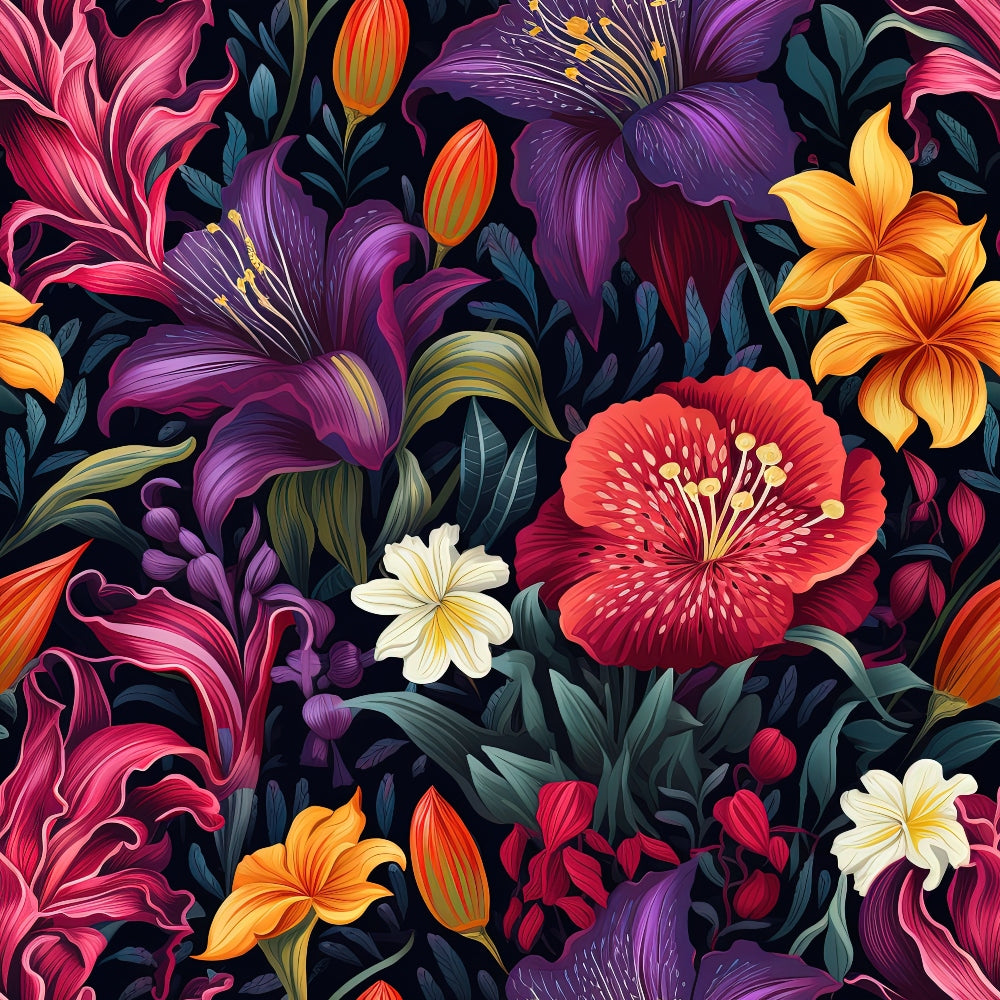 Midnight Floral Garden Pattern 11 Quilting Cotton Fabric