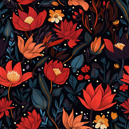 Midnight Floral Garden Pattern 12 Quilting Cotton Fabric