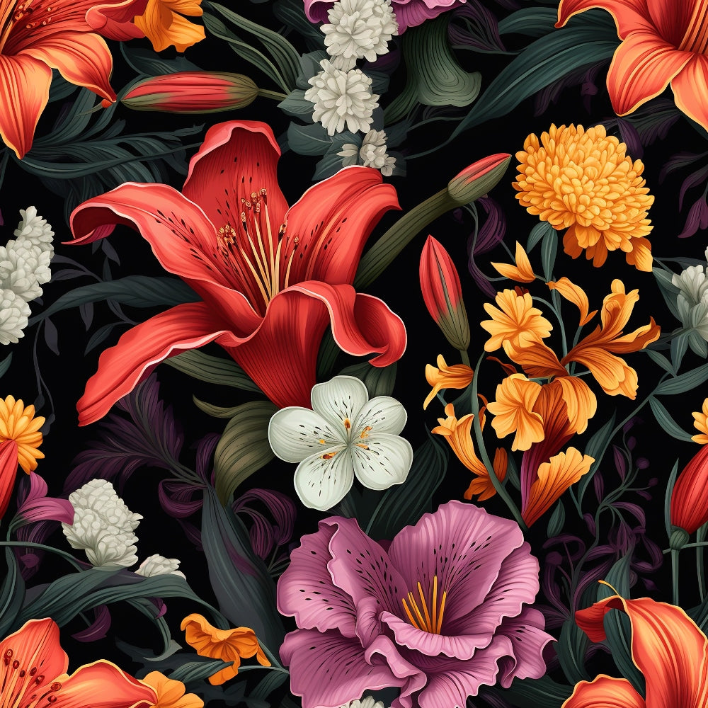 Midnight Floral Garden Pattern 3 Quilting Cotton Fabric