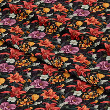 Midnight Floral Garden Pattern 3 Quilting Cotton Fabric