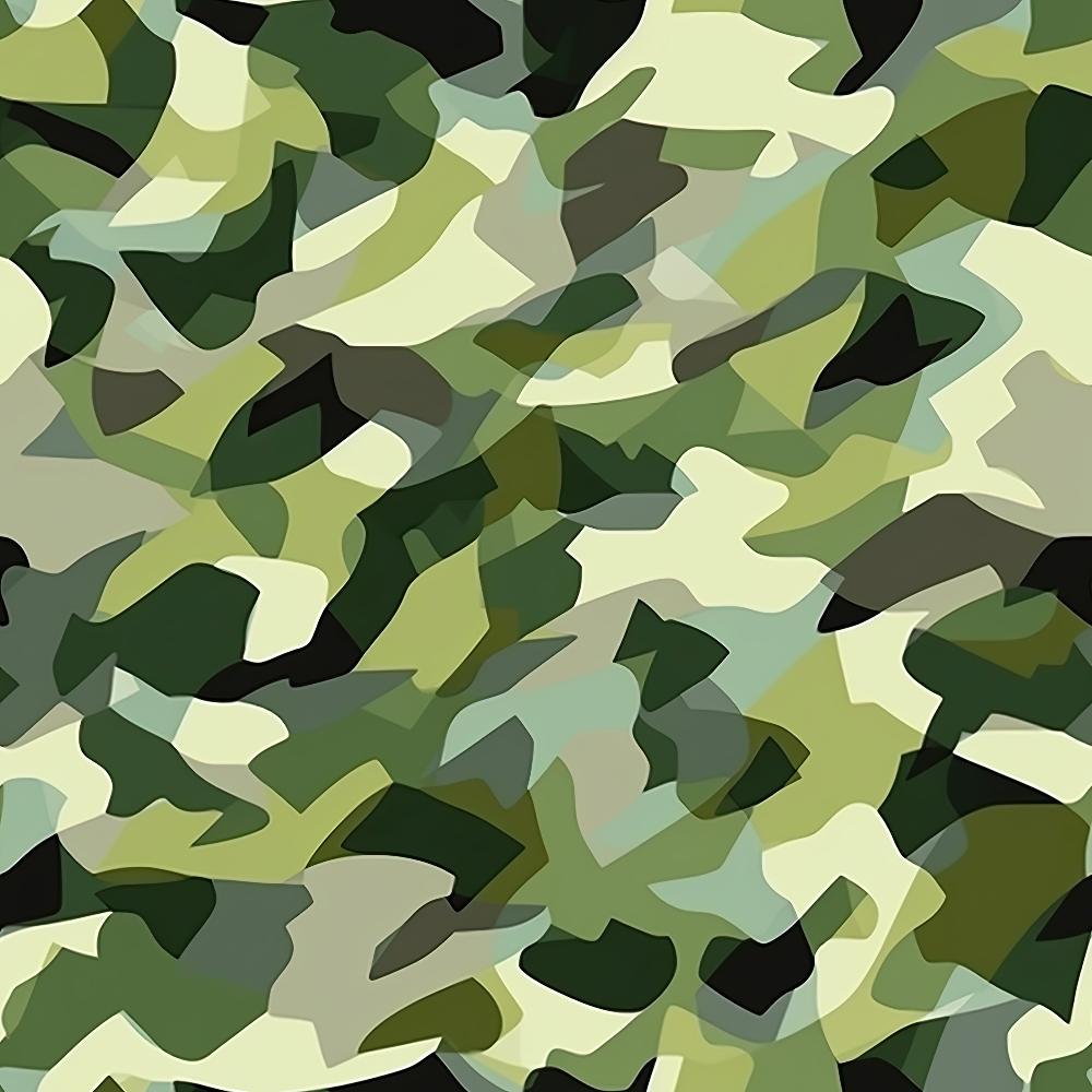 A pattern with abstract green, brown, and beige camouflage shapes overlapping.