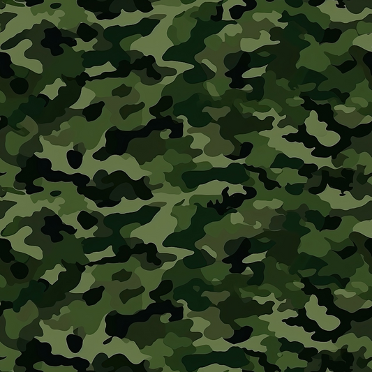 A seamless green and black camouflage pattern with irregular shapes.