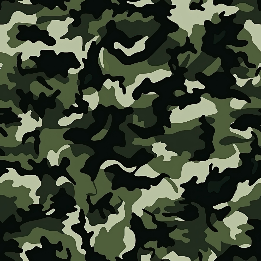 Green and black camouflage pattern with irregular shapes and varying shades.