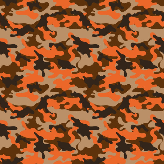 Orange and brown camouflage pattern with abstract shapes.